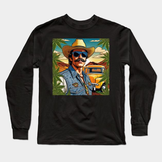 Stoner Hippie Retro Cowboy Vibes 9 Long Sleeve T-Shirt by Benito Del Ray